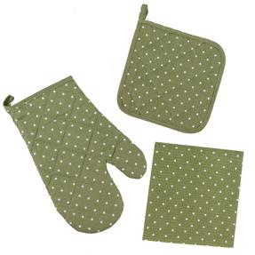 Набор для кухни 3 предмета "Радушная хозяйка (Традиция)" (рукавичка-прихватка, прихватка, полотенце), 100% хлопок, "Горошек олива"