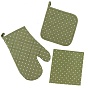 Набор для кухни 3 предмета "Радушная хозяйка (Традиция)" (рукавичка-прихватка, прихватка, полотенце), 100% хлопок, "Горошек олива"
