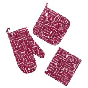 Набор для кухни 3 предмета "Правила кухни" (рукавичка-прихватка, прихватка, декоративное полотенце), 100 % хлопок, "Вишня (ПК)"